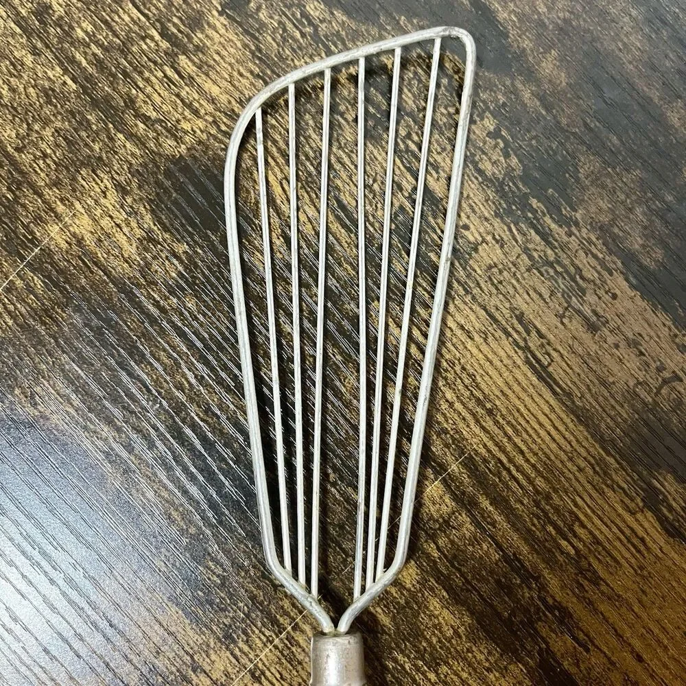 Vintage Farmhouse Kitchen Utensil Green Wooden Handle Whisk Turner
